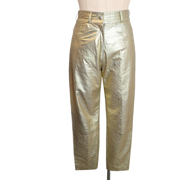 80'S  LIANNE BARNES  Vintage Rocker  Gold Metallic Leather Pants 2 - Picture 1 of 3